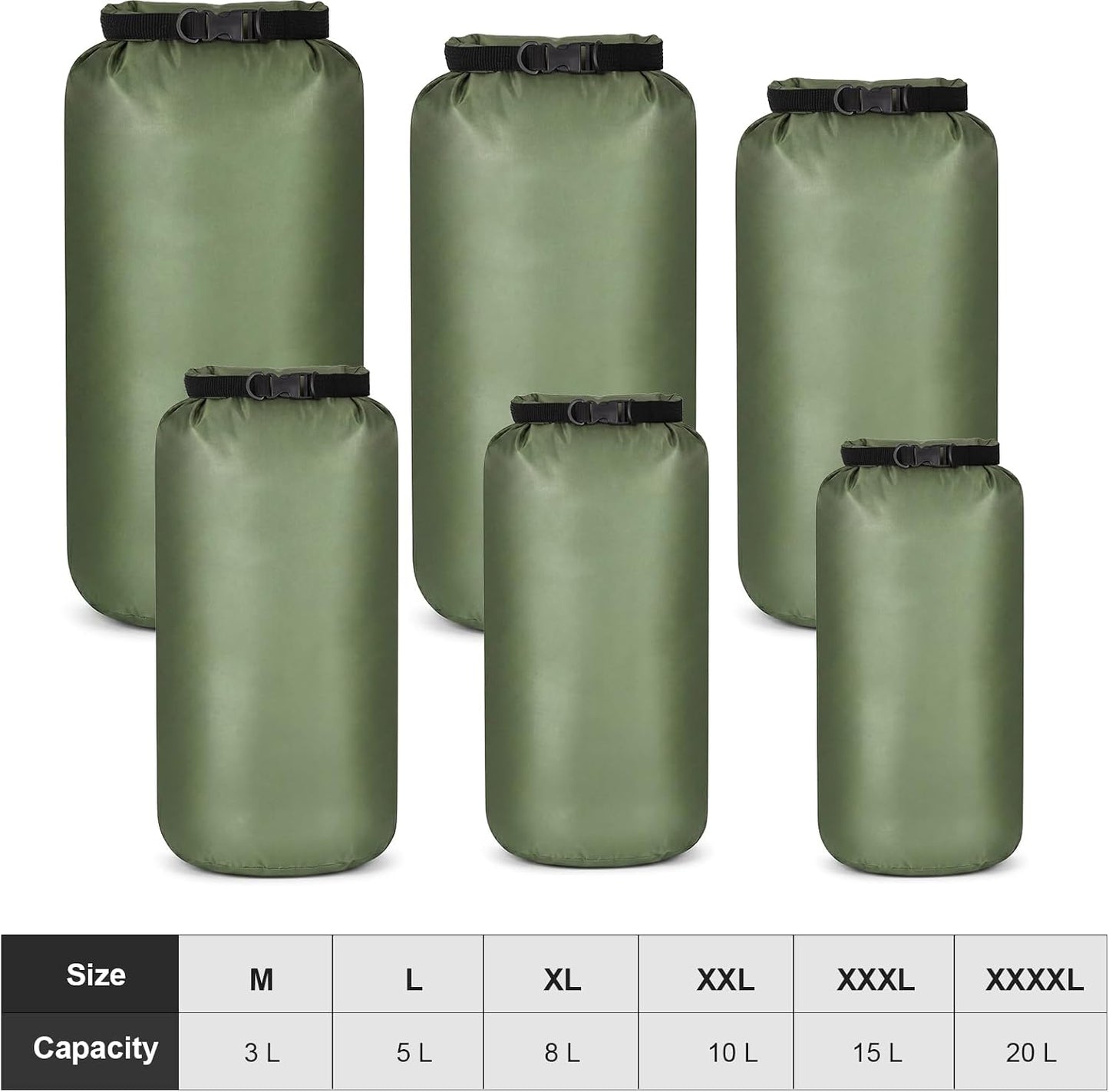 Set 6 Bolsas Secas Impermeables 20-3 L Correa Ajustable