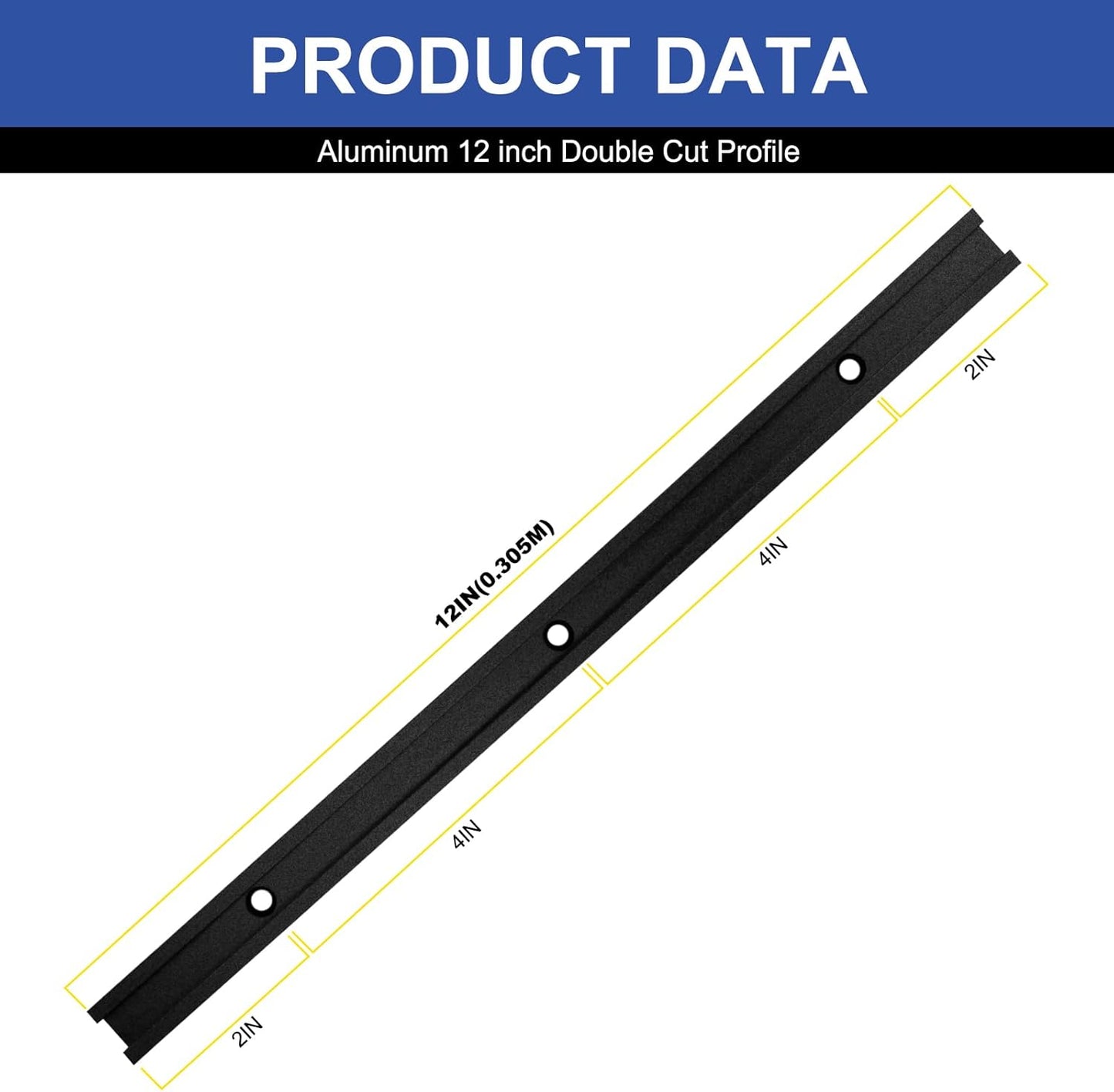 8 Pistas en T de 12pulg Aluminio Negro Doble Corte