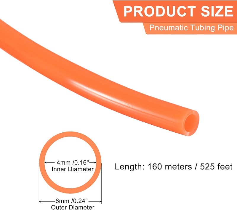 Tubo neumático PU 0.236x0.157pulg 525pies color rojo