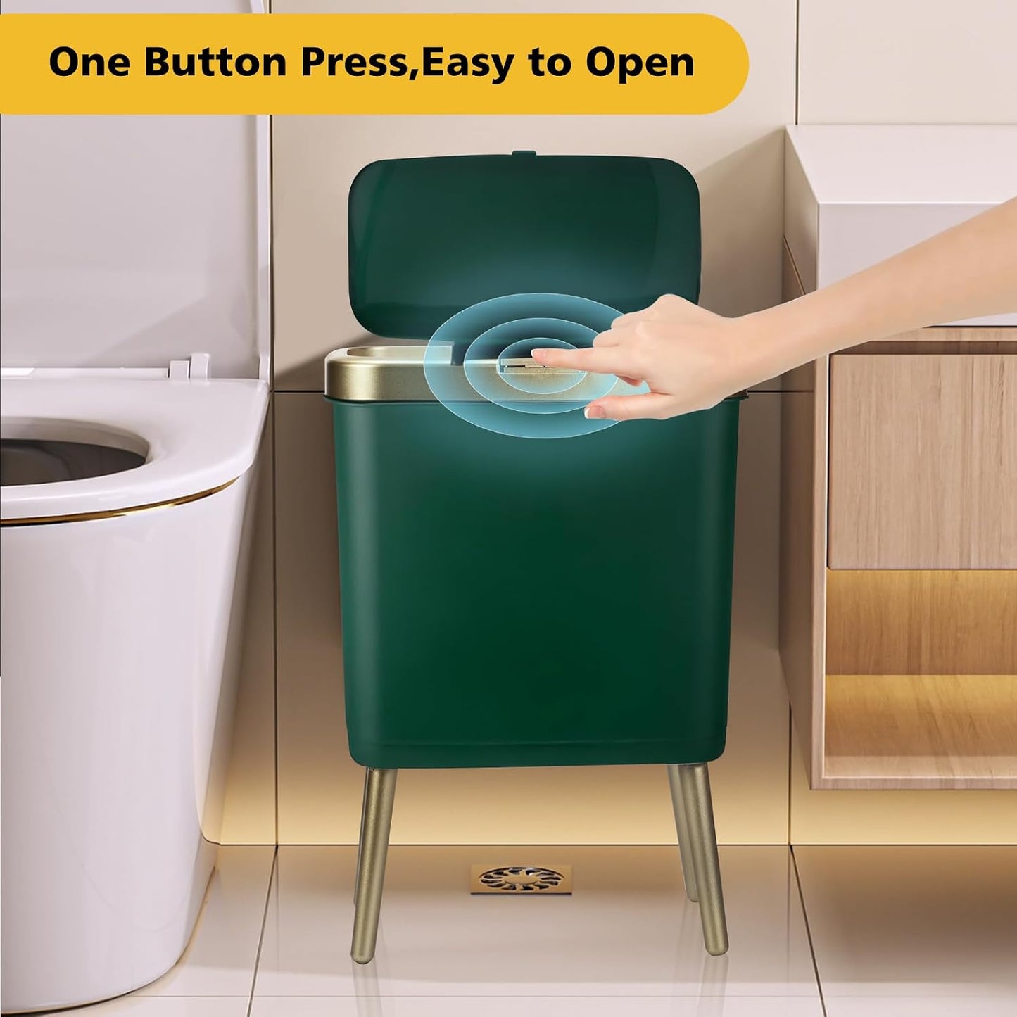 Basurero oficina baño 4gal borde dorado moderno verde