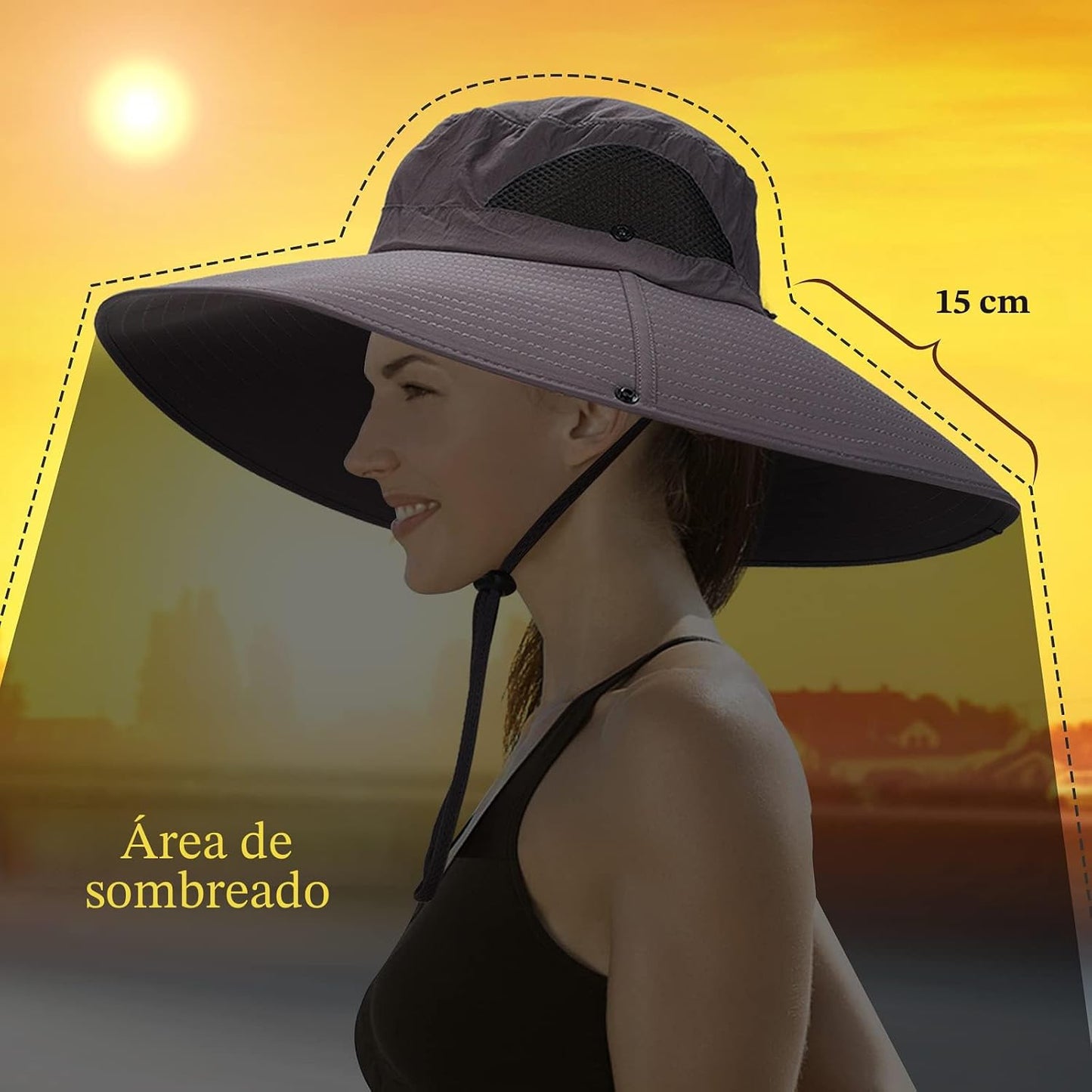 Sombrero sol ala ancha mujer UPF50 impermeable