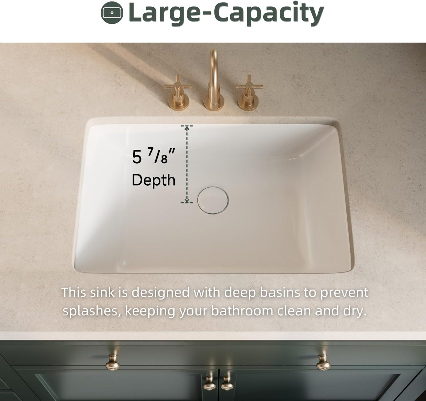 Lavabo baño rectangular 24pulg bajo encimera porcelana
