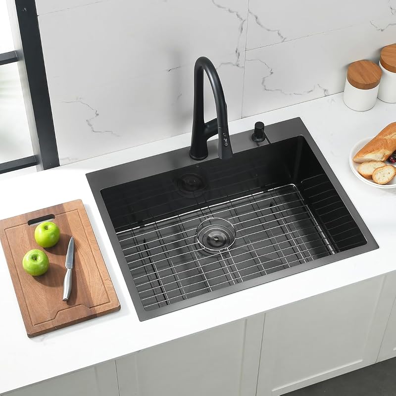 Fregadero cocina acero inox negro 28x22"