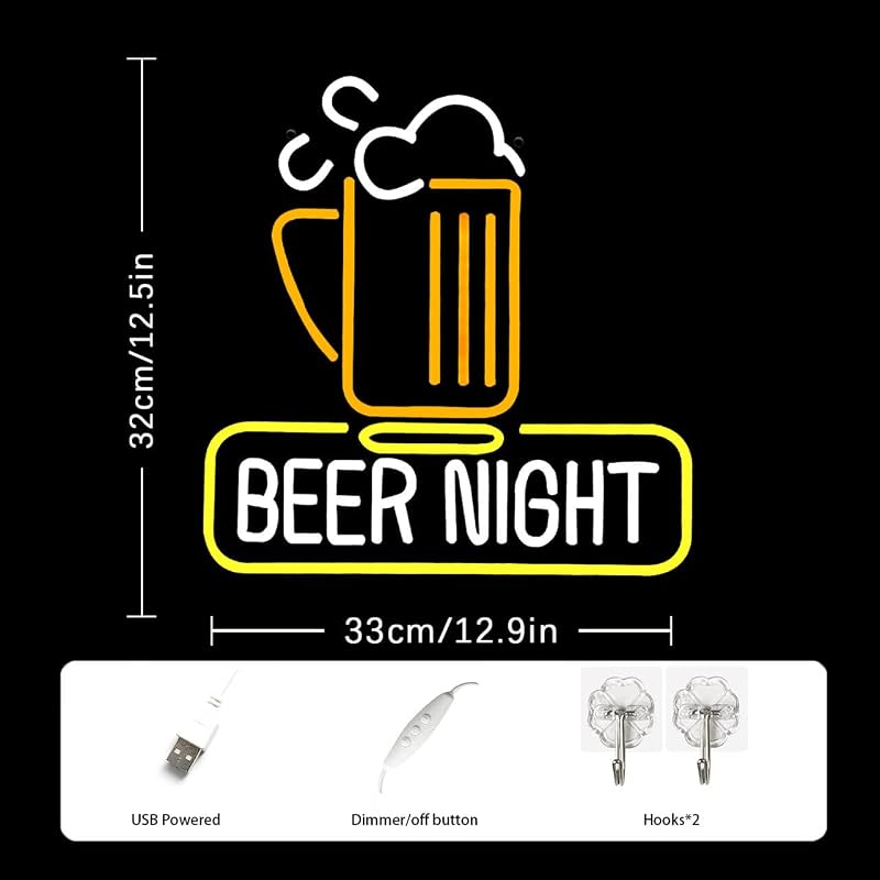 Letrero Neón Beer Night Luz Cerveza Amarilla y Blanca