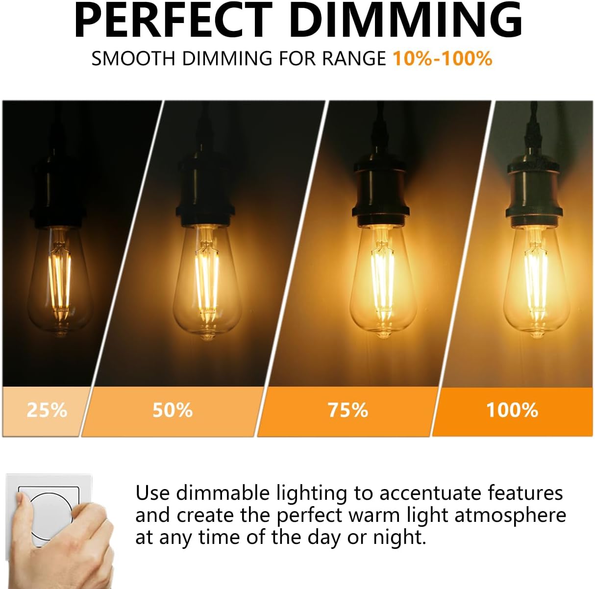 Bombilla LED Edison vintage 2700K 6W E26 12 Pzas
