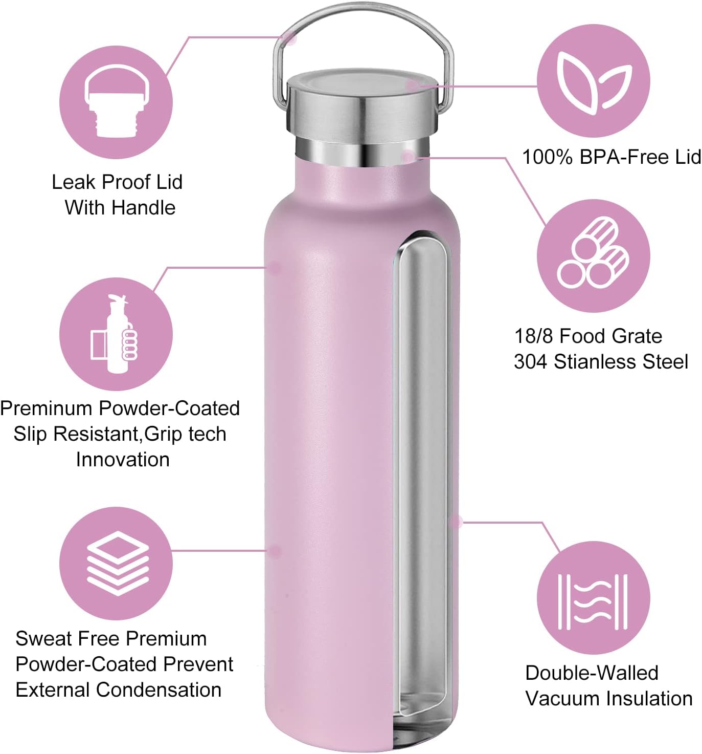 Termo acero inox 20oz doble pared con tapa asa set 2