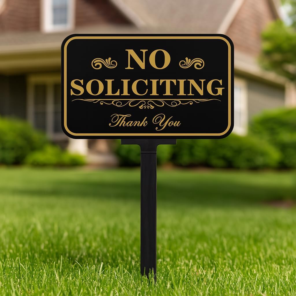 Señal no solicitar aluminio negro dorado 14x10"