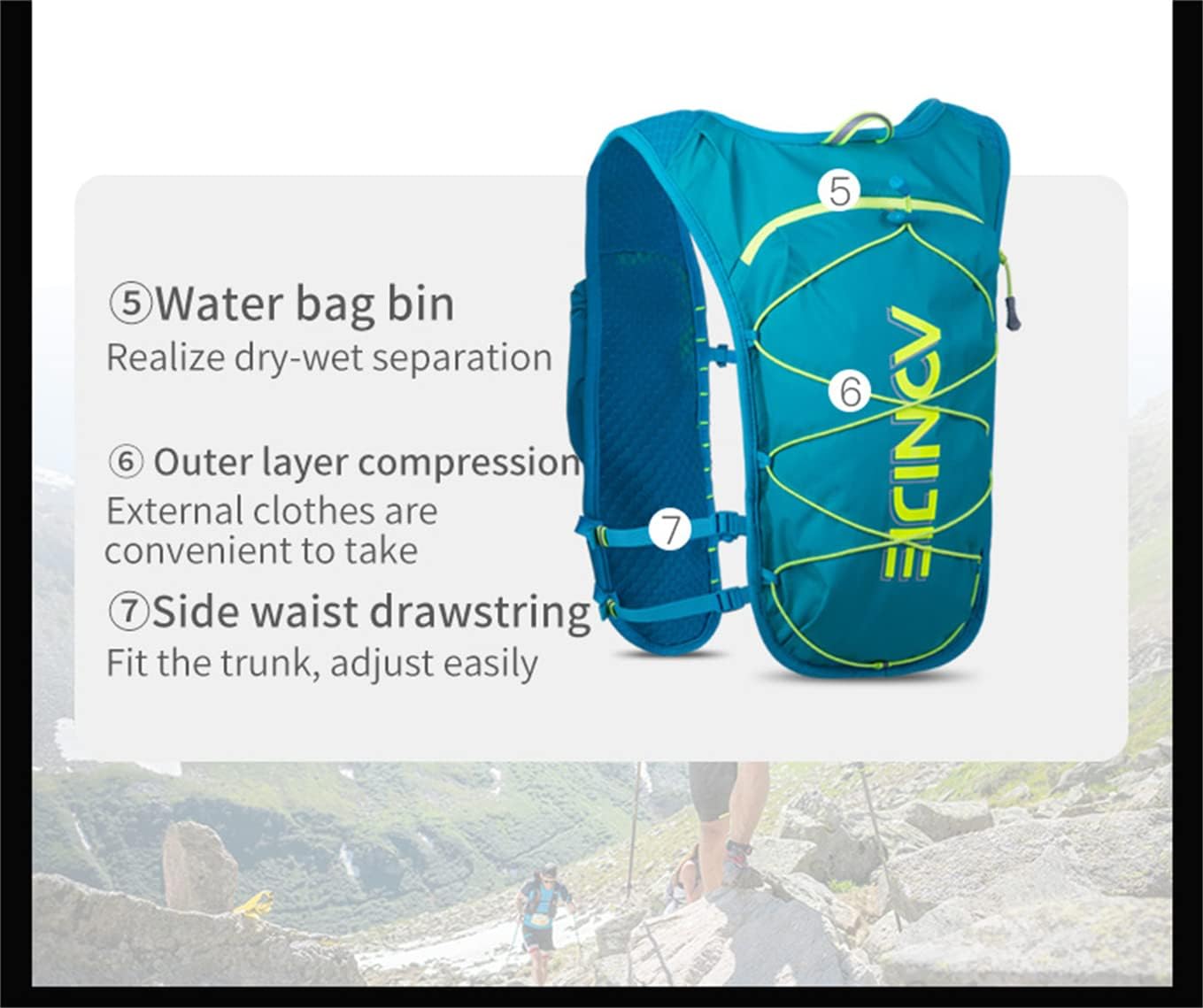 Mochila Hidratación Deportiva 5L Ligera para Senderismo