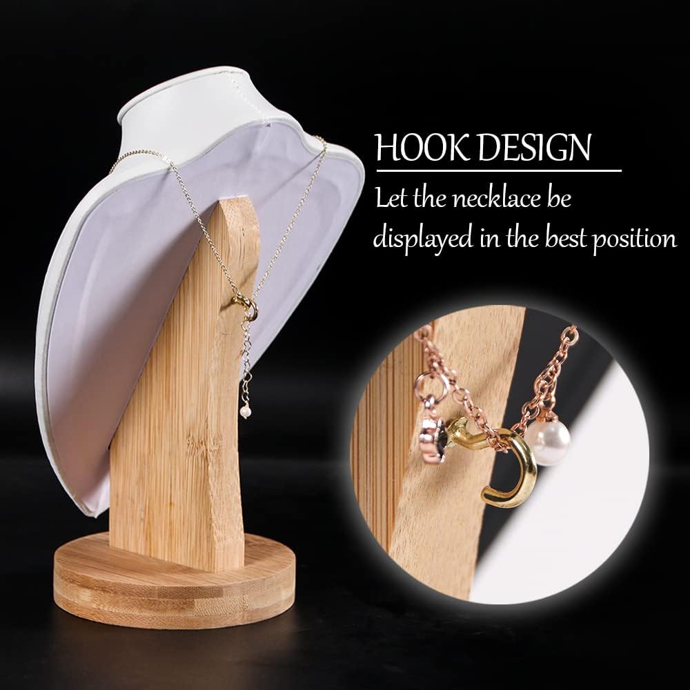 Soporte collar 3D piel sintética cadena bambú 11.4pulg