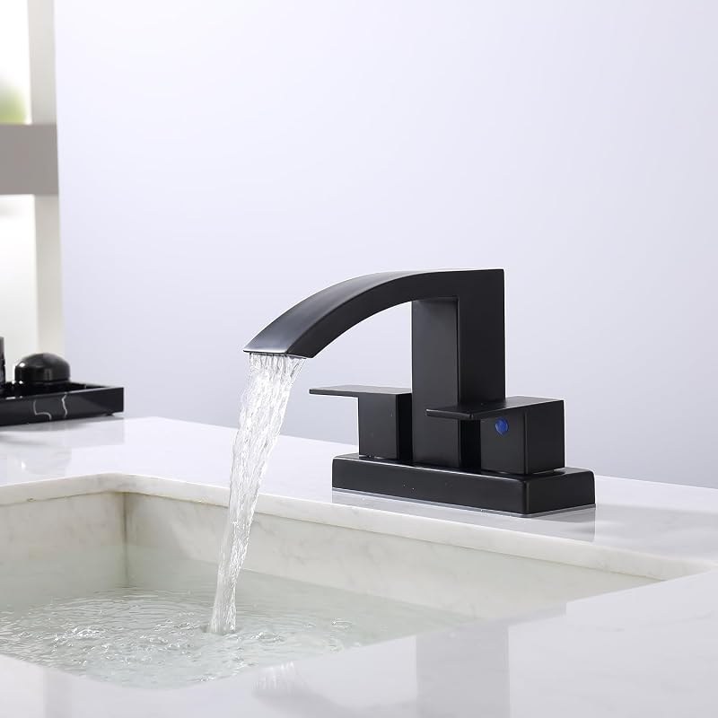 Grifo lavabo cascada 4" color negro mate 2 mangueras