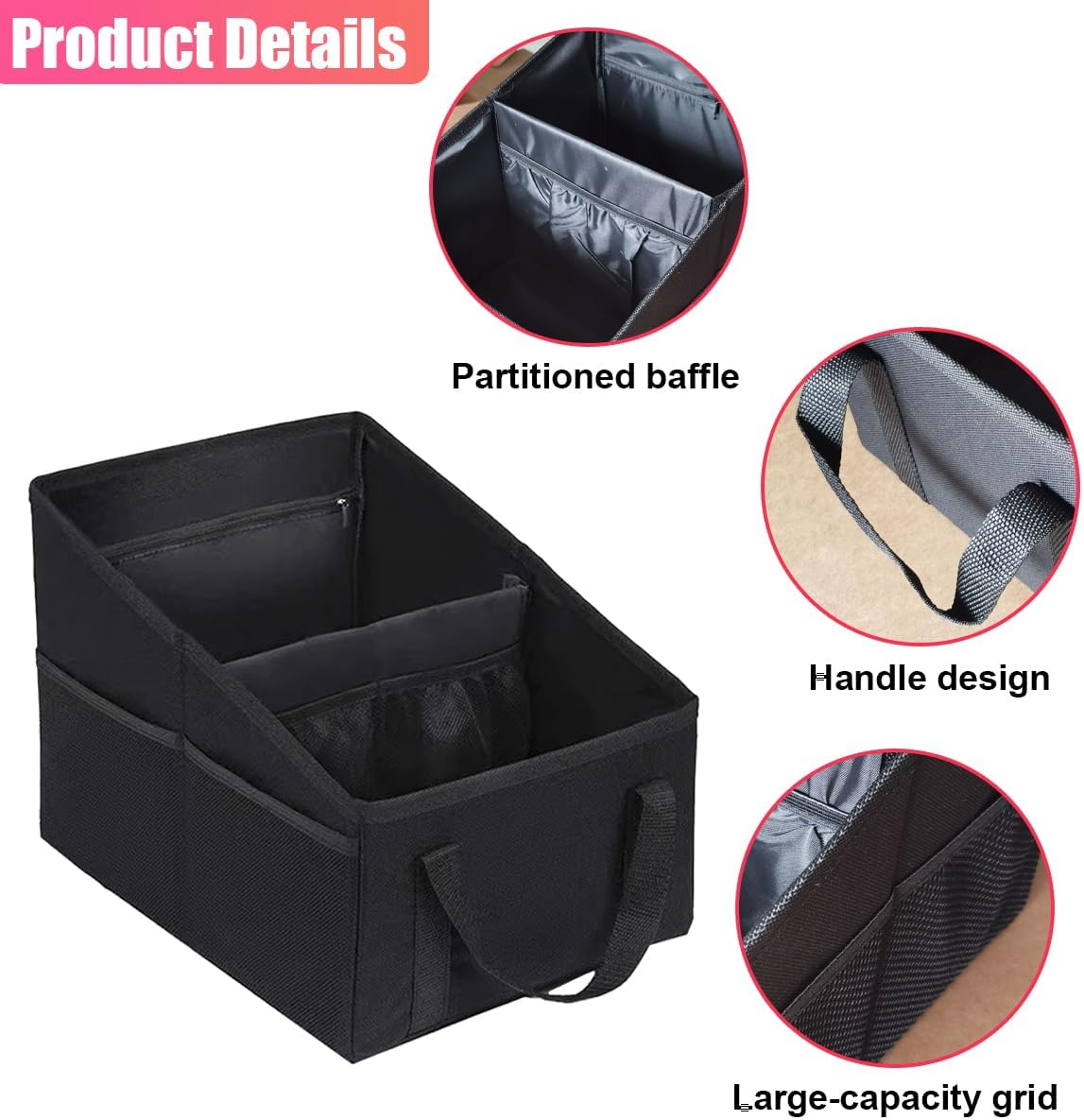 Organiz. asiento auto plegable con divisor y bolsillos