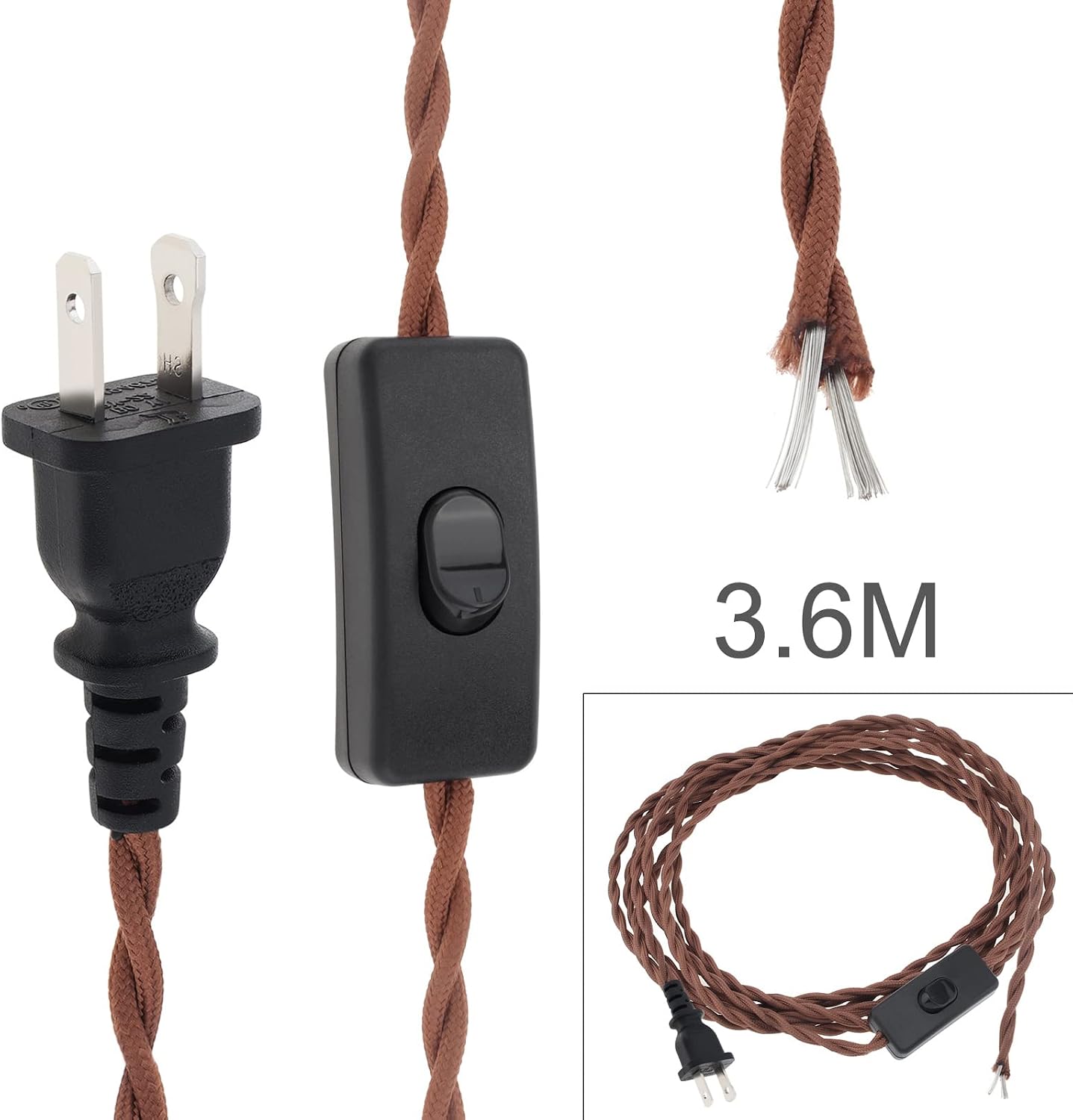 Cable lámpara 11.8ft tela trenzada con interruptor marrón