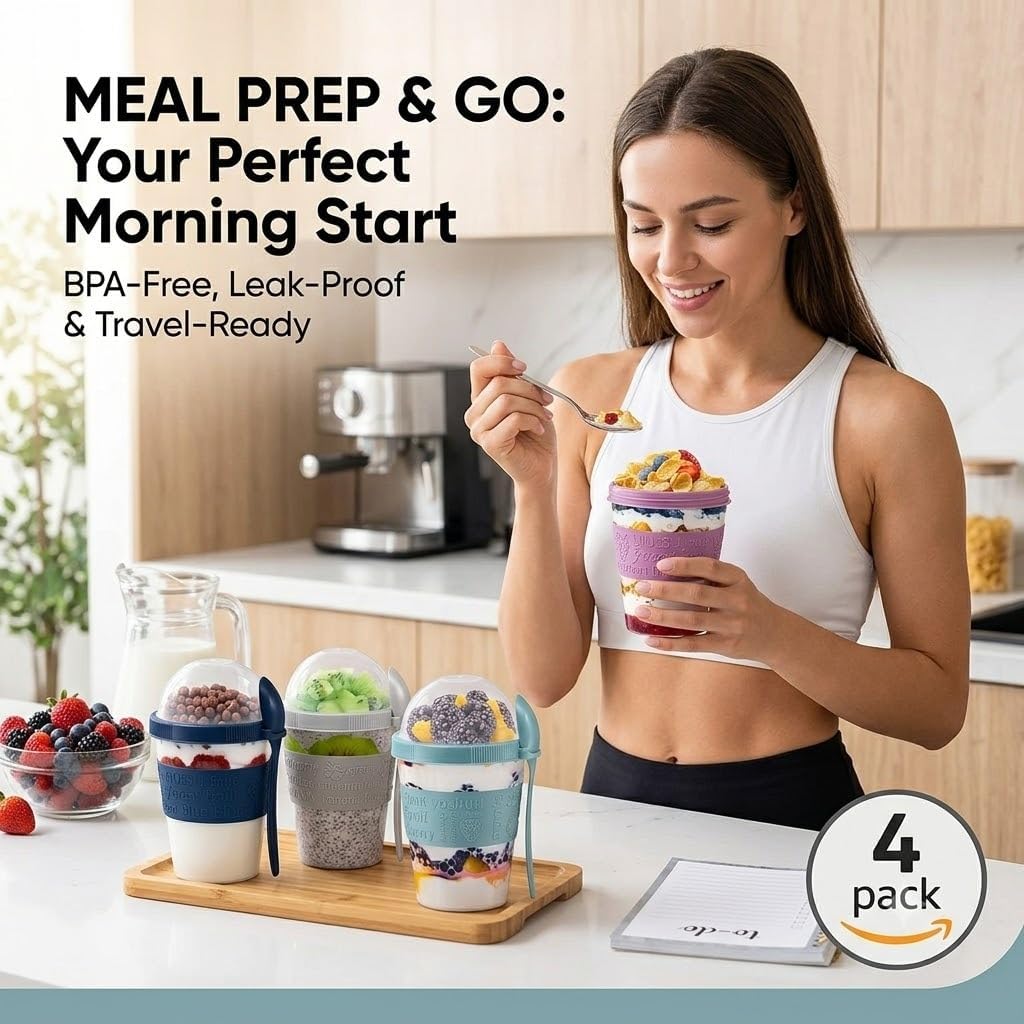 Set 4 Tazas Desayuno con Cuchara y Cubierta