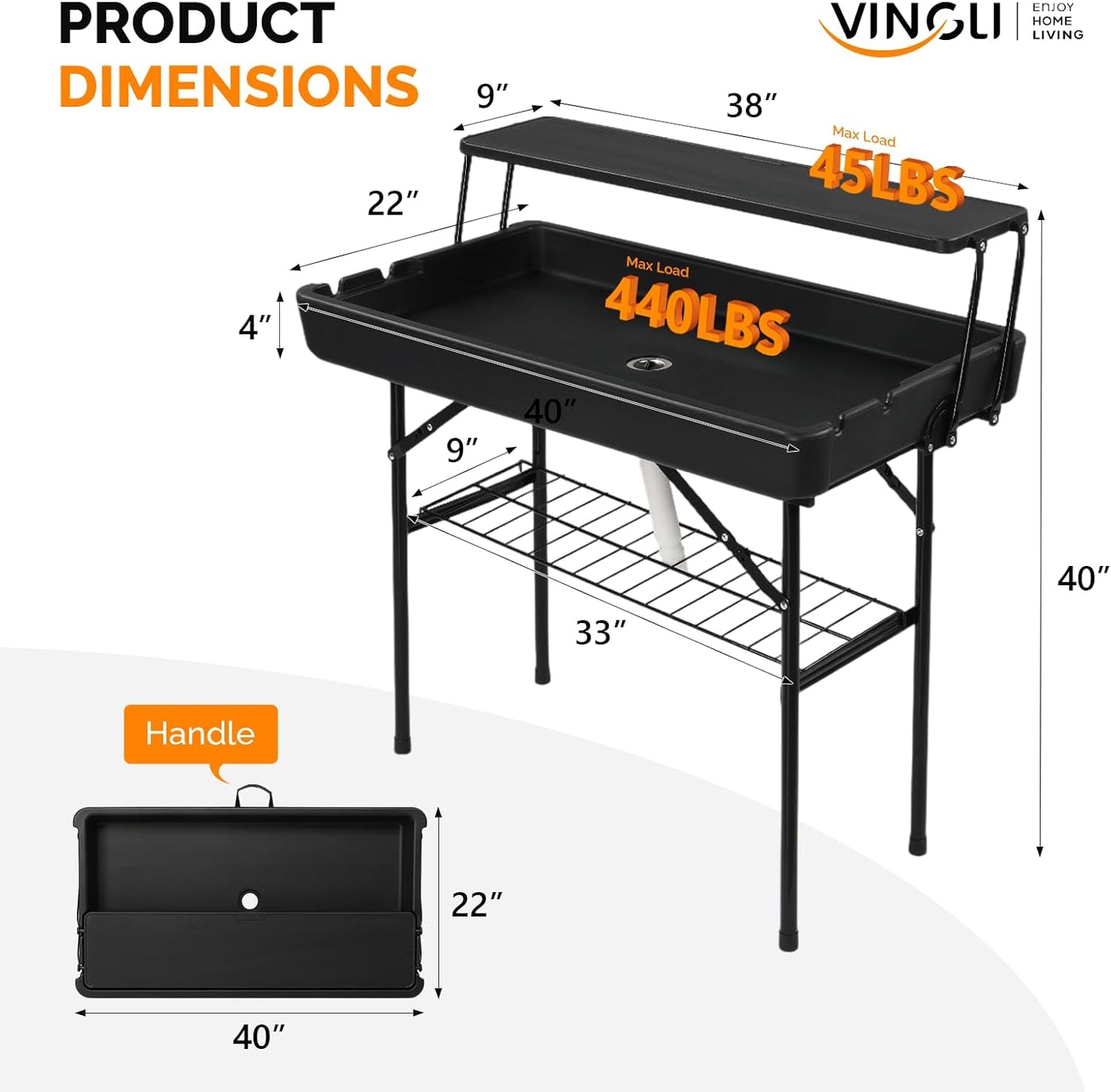 Mesa enfriadora portátil acero aleado negro