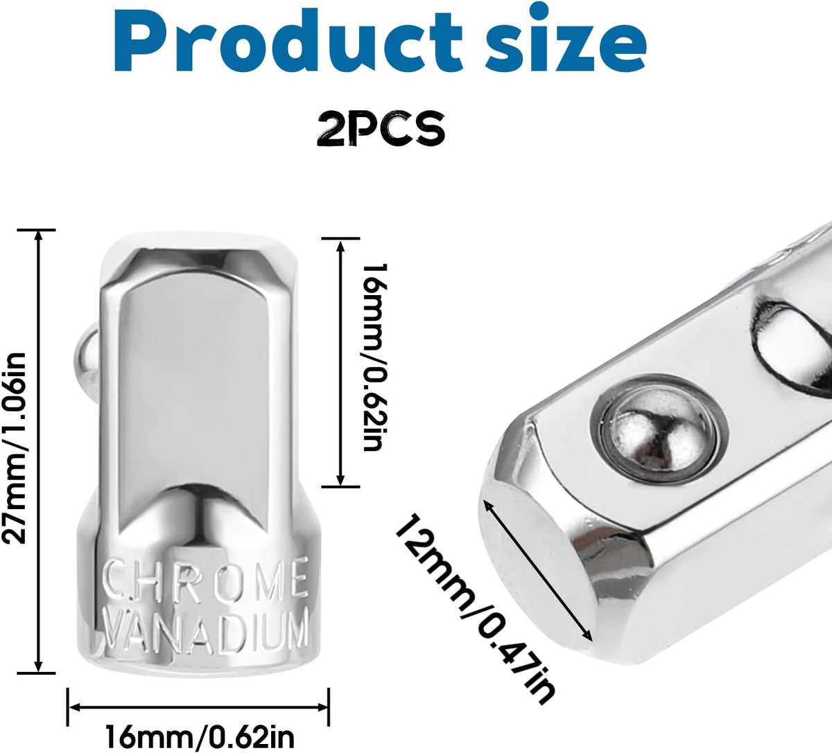 Adaptador enchufe 1/4 pulg a 1/2 pulg acero 2 pzas