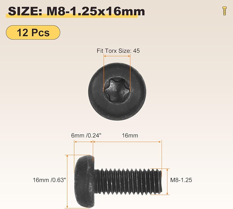 Tornillos Torx seguridad M8 acero carbono 12 u para carpintería