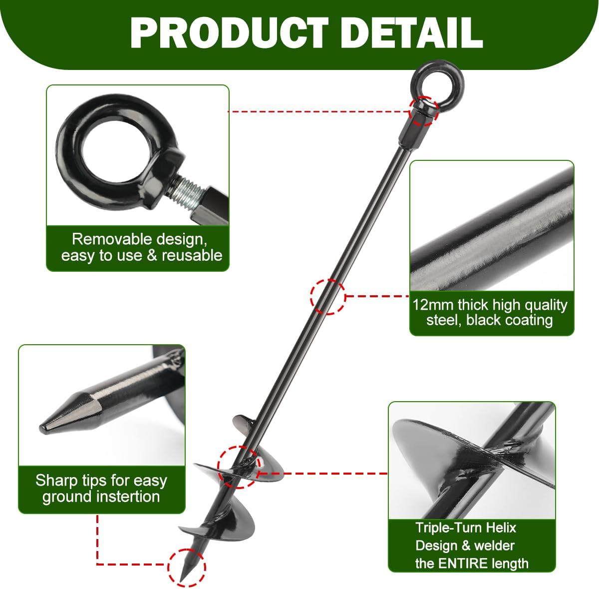 Set 4 anclajes tierra 30pulg galvanizado alta resistencia