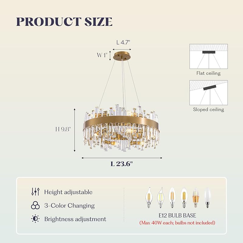 Candelabro cristal K9 23.6pulg 12 luces doradas techo