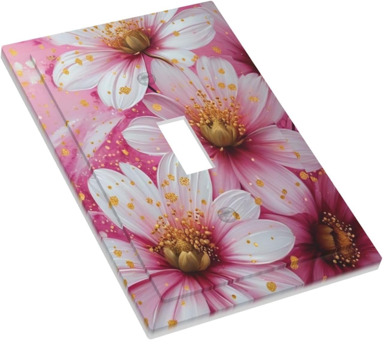 Placa interruptor decorativa con flores rosas y blancas