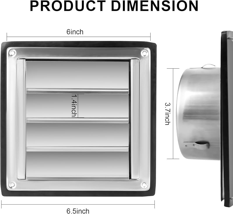Cubierta ventilación acero inox 4pulg para secadora exterior