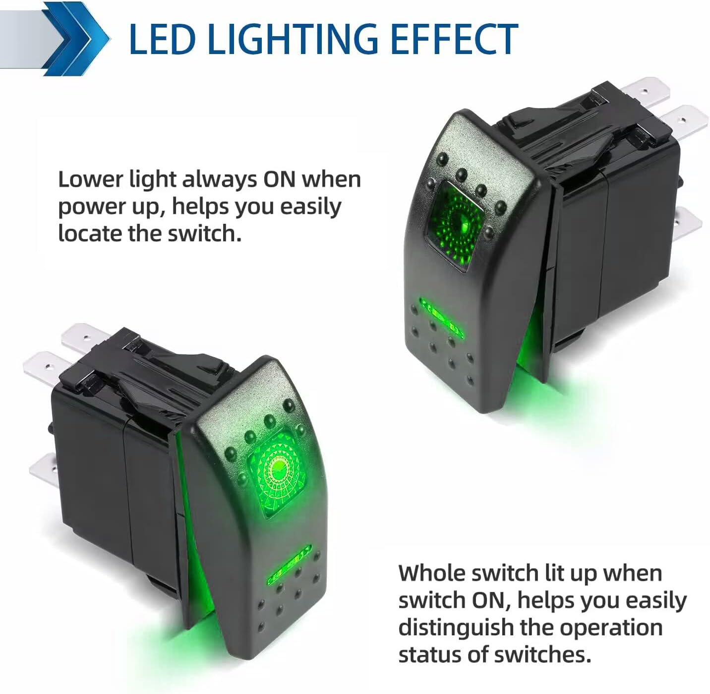 Interruptor basculante 5 pines LED verde 20A/12V 10A/24V para auto