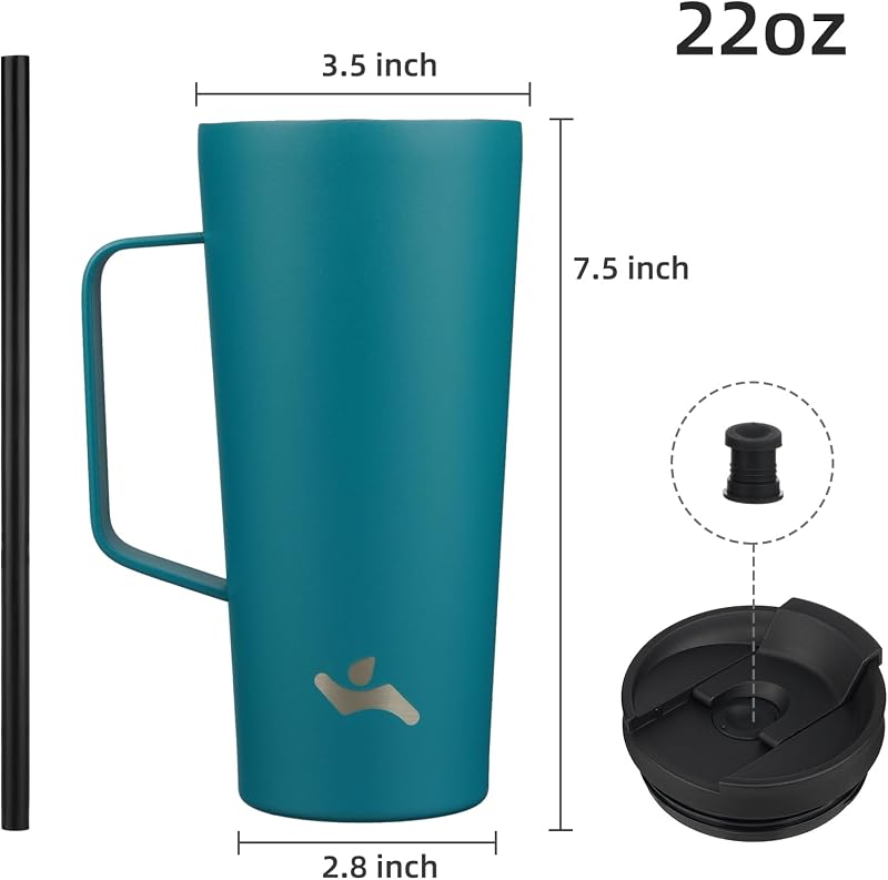 Vaso térmico acero inox con pajilla 22oz color azul