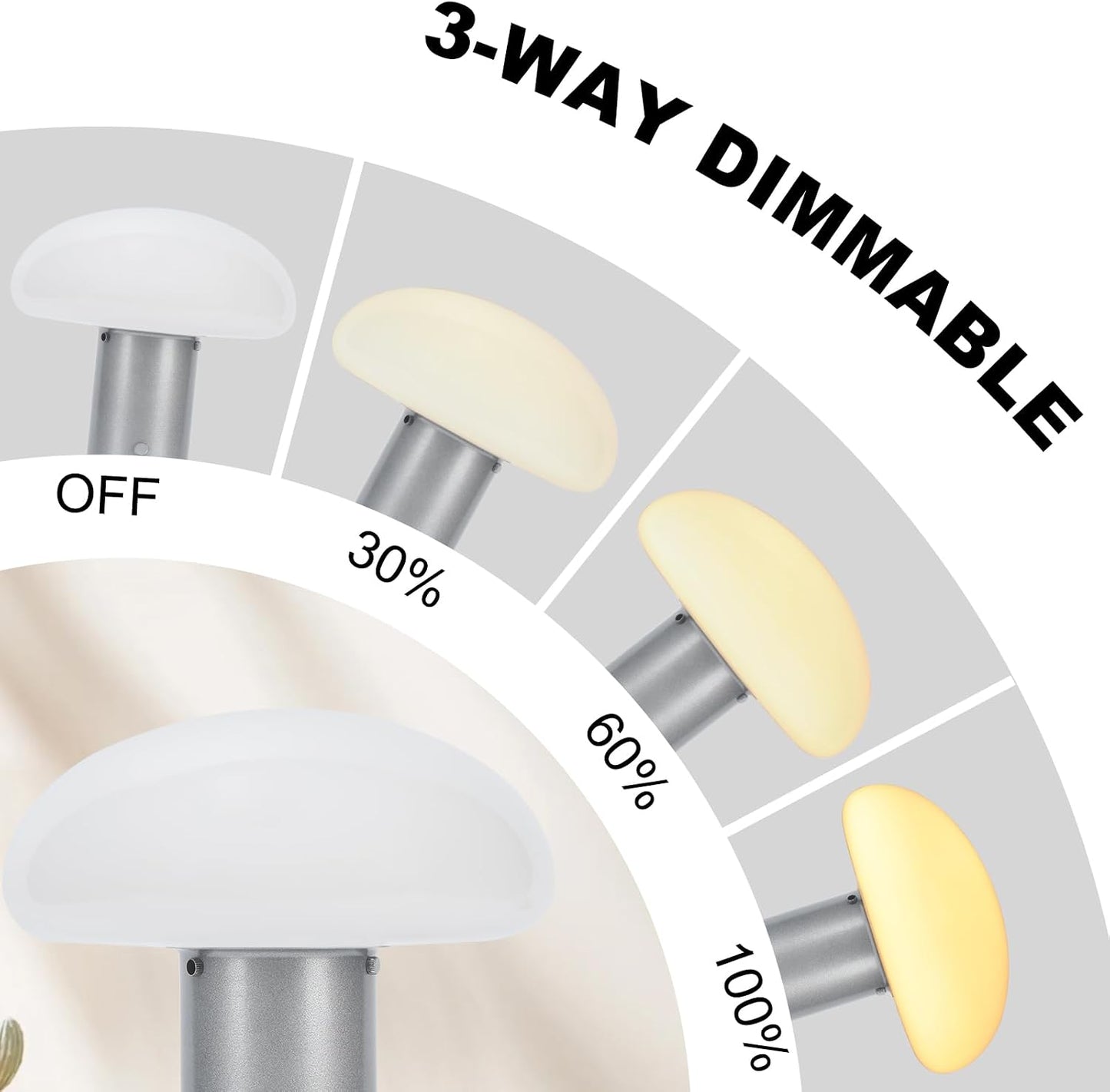 Lámpara de hongo mesita noche tactil 3 vías LED 6W plateado