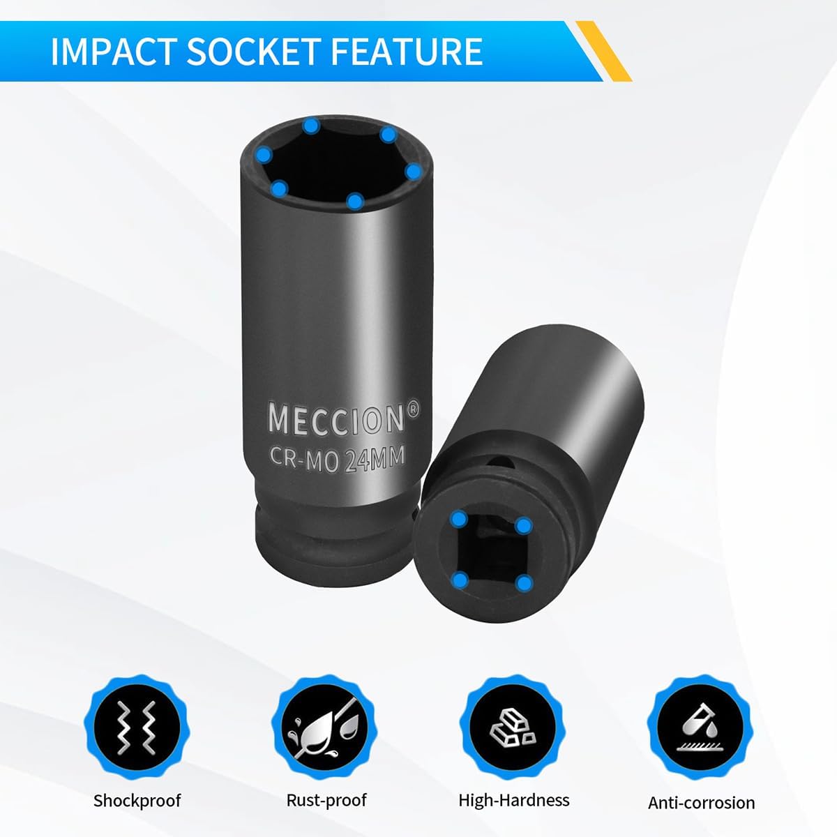 Zócalo impacto 3/8 pulg SAE 6 puntos Cr-Mo 2.480pulg