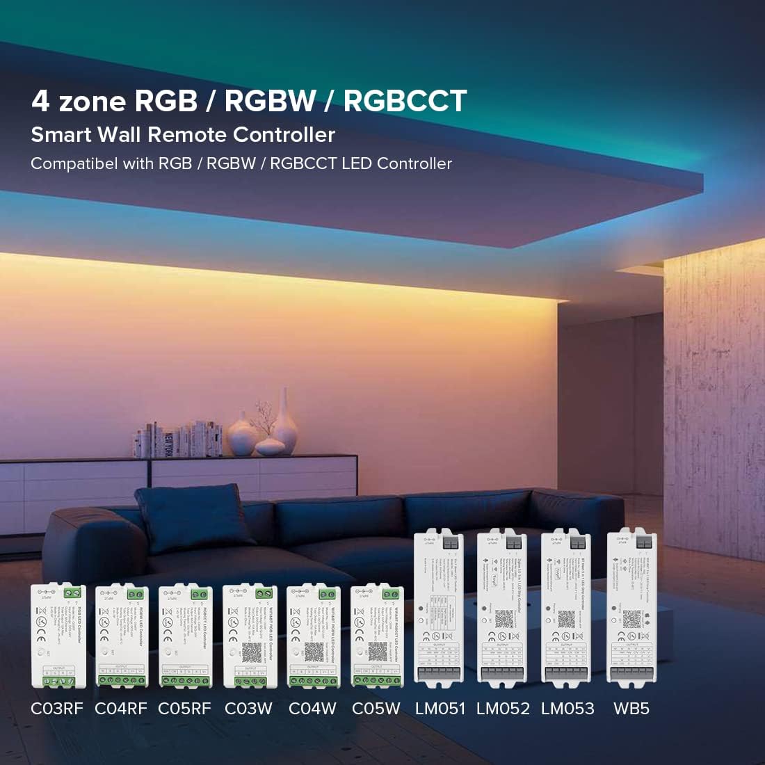 Panel RGB inteligente 4 zonas 2.4G RF con baterías AAA