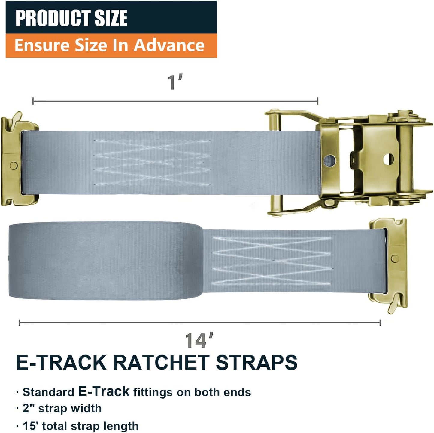 8 Correas E-Track 2x15' 4400lbs Carga Ruptura Gris