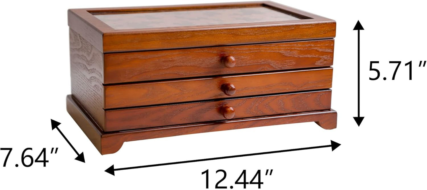 Caja de madera para joyas 3 capas organizadora