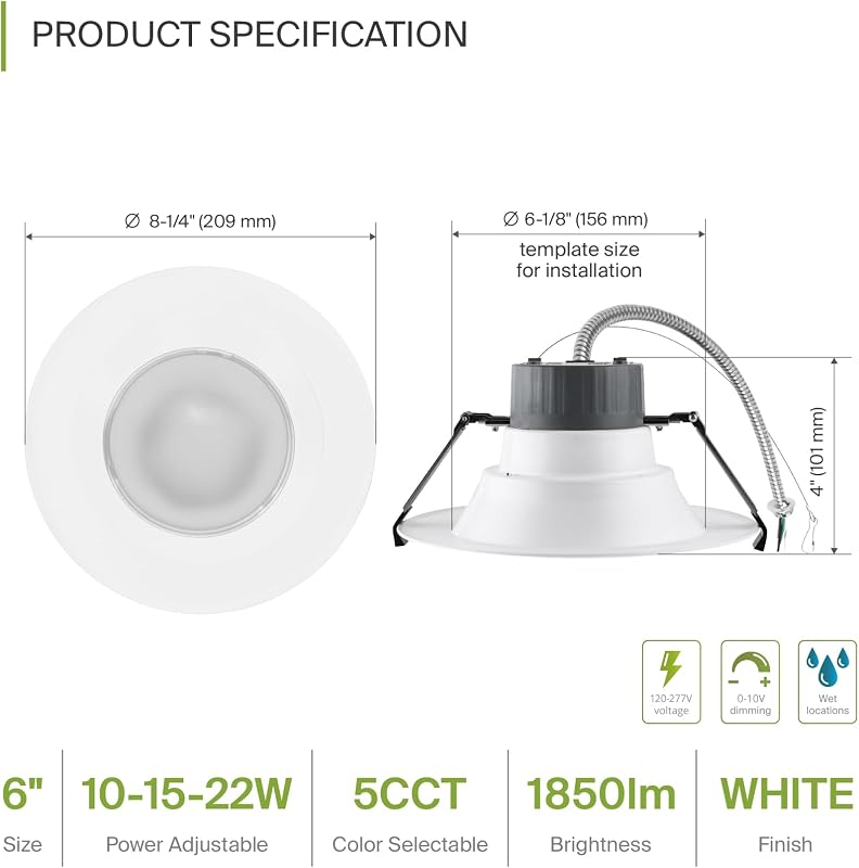 Downlight LED 6pulg 10/15/22W 5 temperaturas