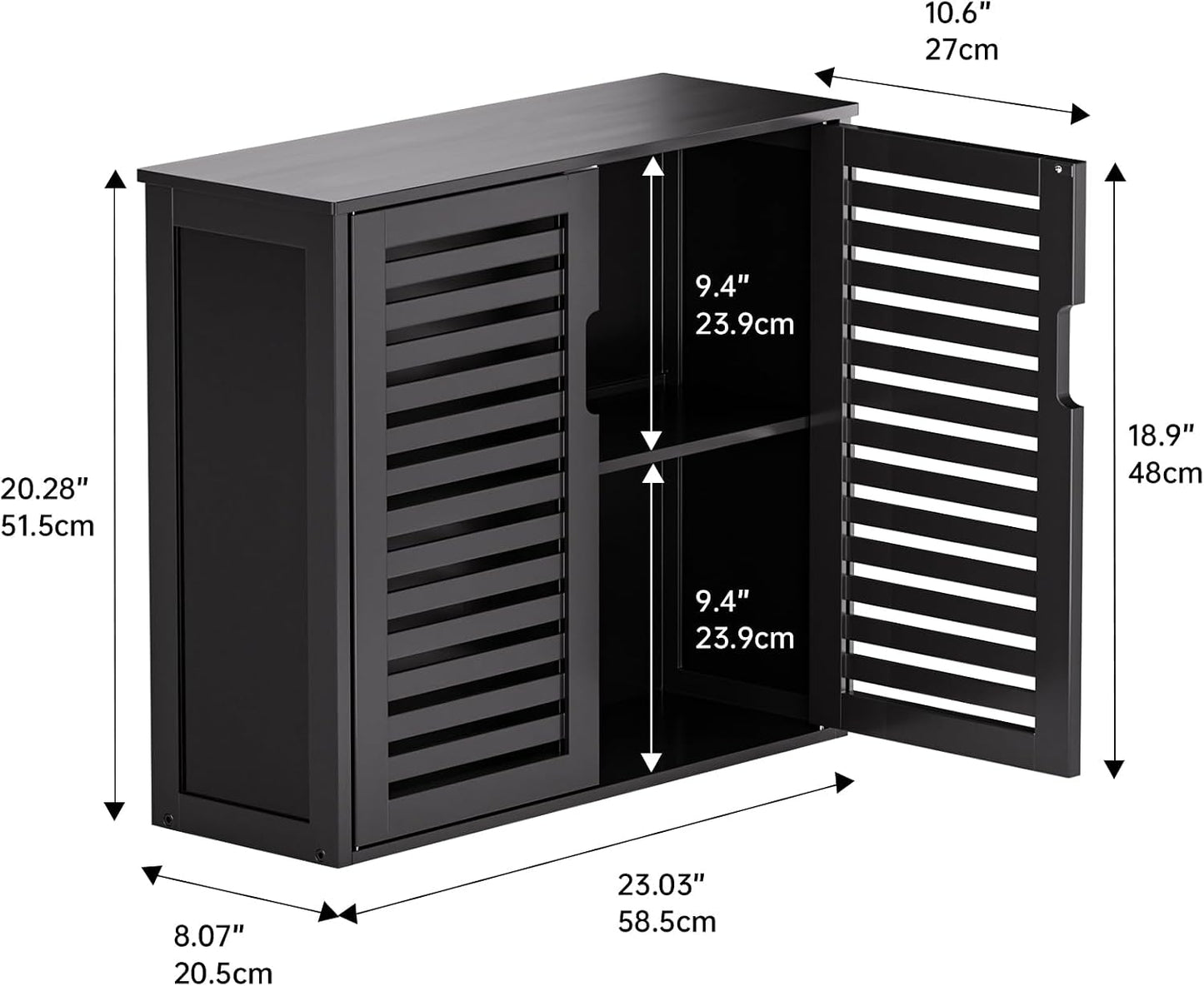 Gabinete baño negro colgante bambú puertas dobles