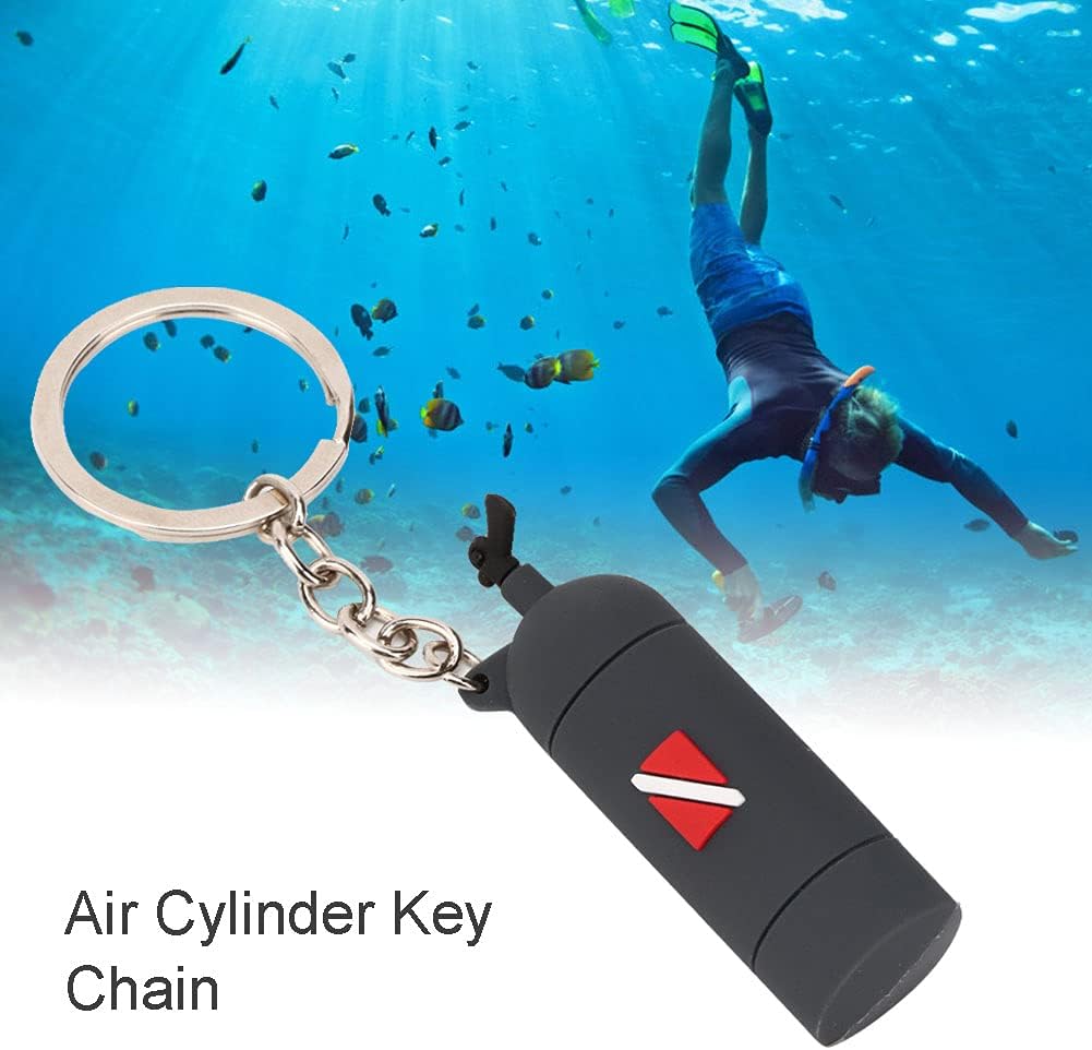 Llavero buceo forma cilindro aire plateado