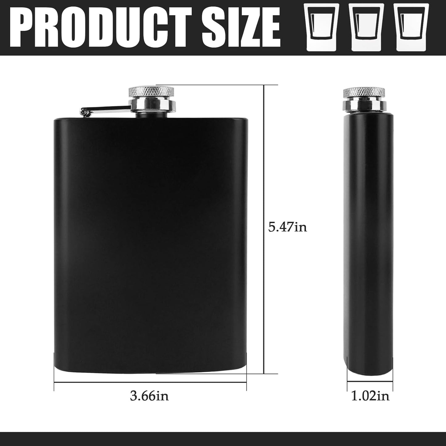 Pack 2 Frascos Acero Inox Negro Mate 8oz Con Embudos Taza