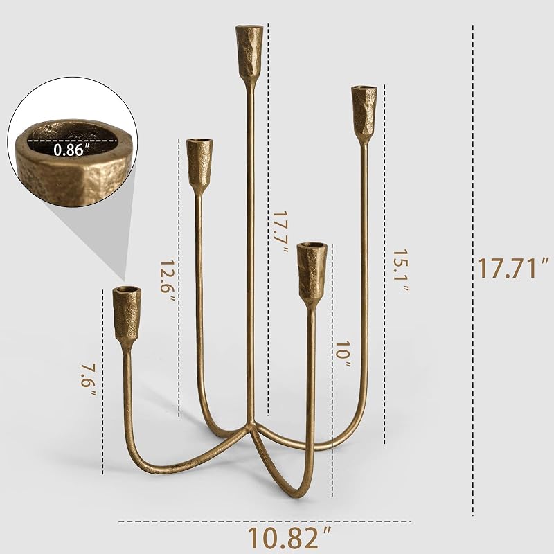 Candelabro hierro fundido para 5 velas 15pulg latón dorado