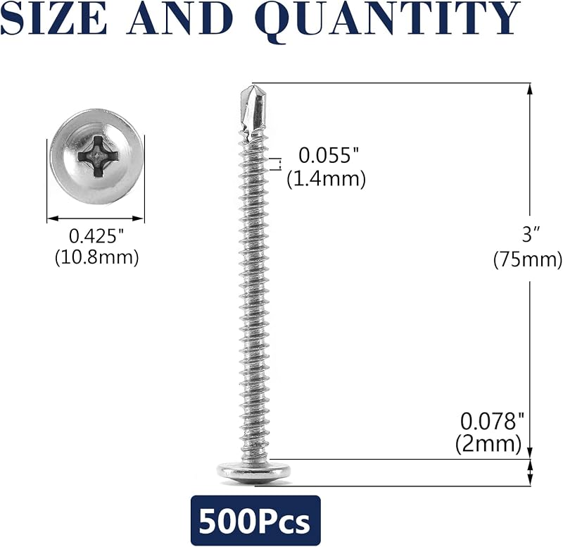 Tornillos chapa #8x3 500s acero inox 410s autorroscantes