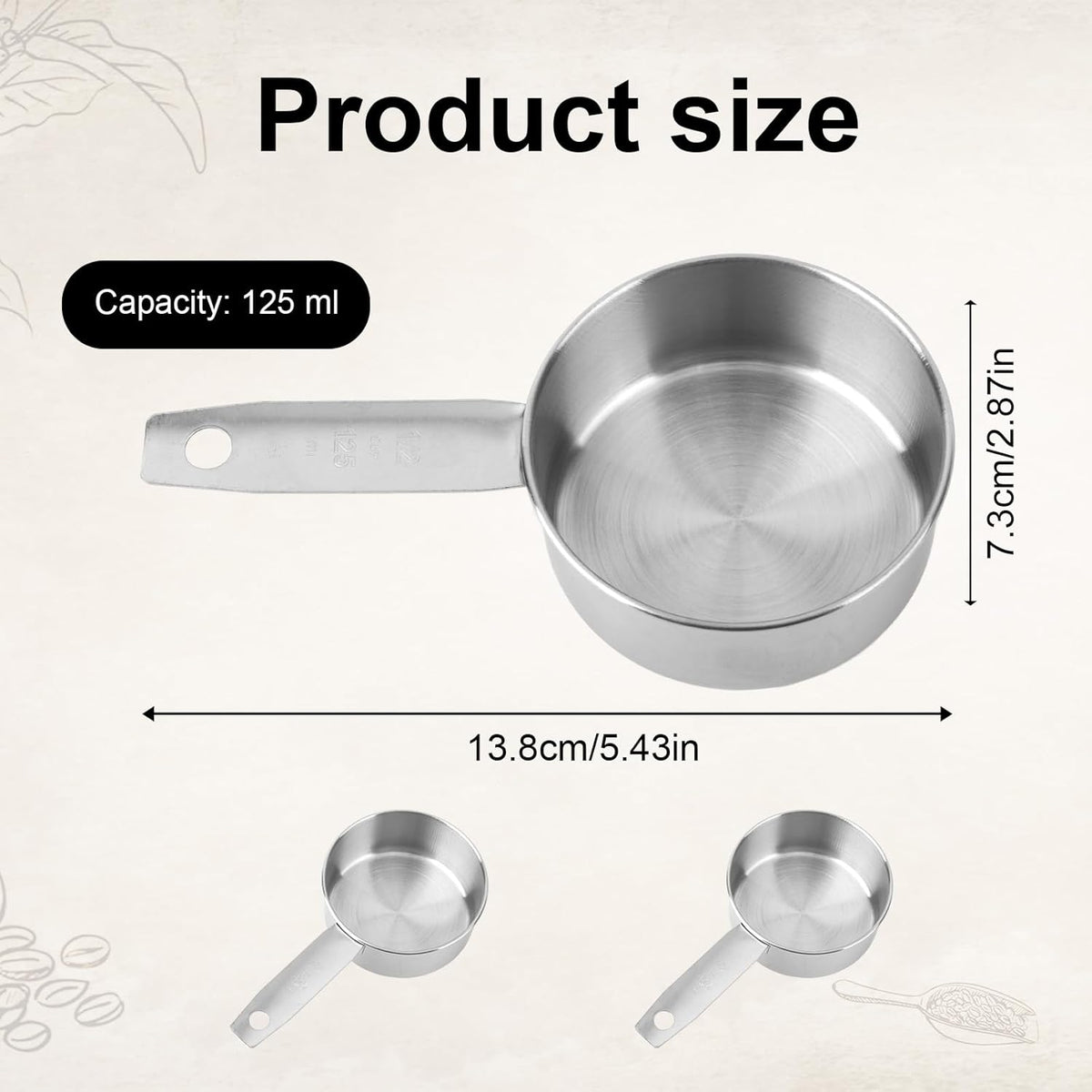 2 Cucharas Medidoras Acero Inox 4.2oz Escala Interior Plateado