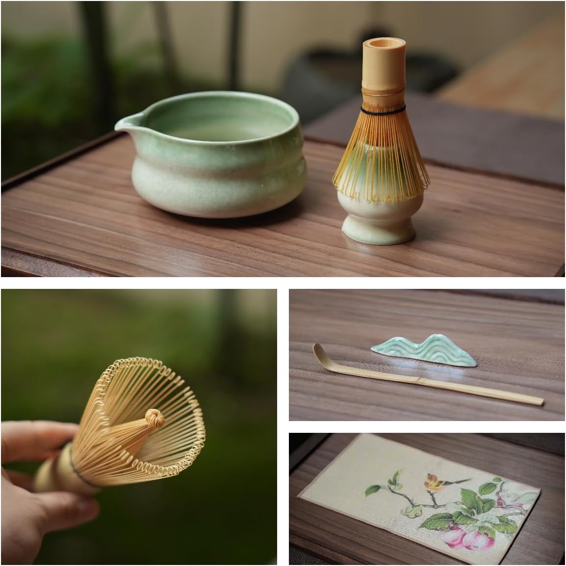Set 7 Batidores Matcha Bambú Cuenco Soporte Cuchara Tamiz