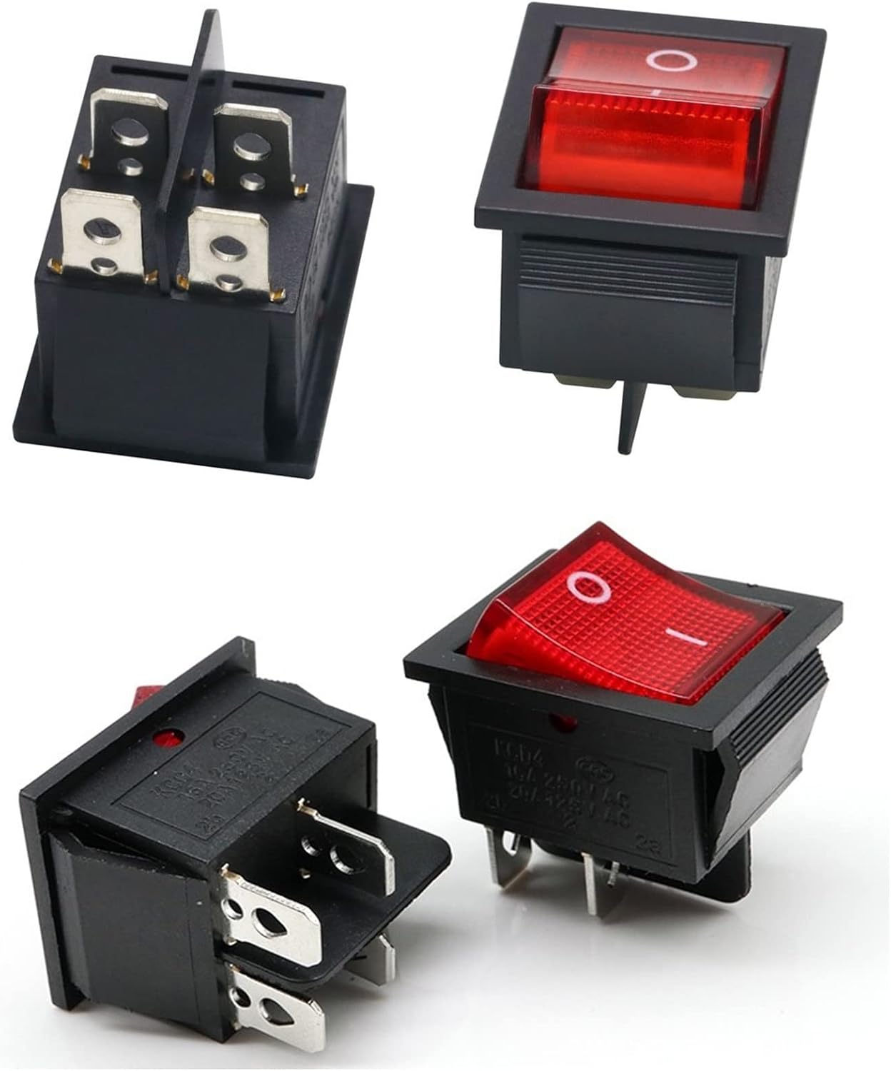 Interruptor basculante 3 Pzas 16A rojo 4 pines DPST