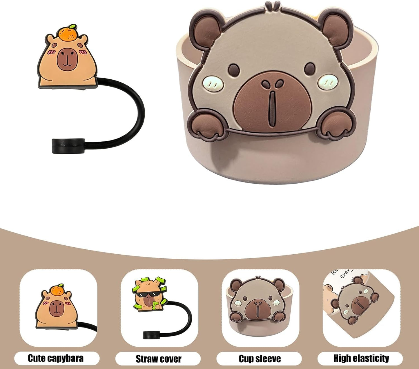 Funda Copa Capybara con Tapa Silicona 2 Unidades