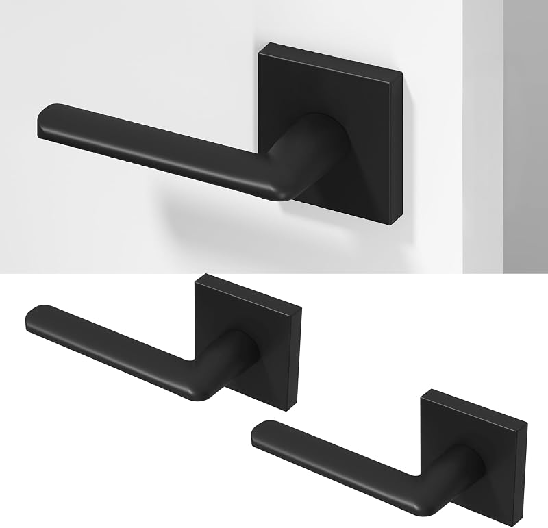 2 Manijas Puerta Baño Dormitorio Reversibles Negro Mate