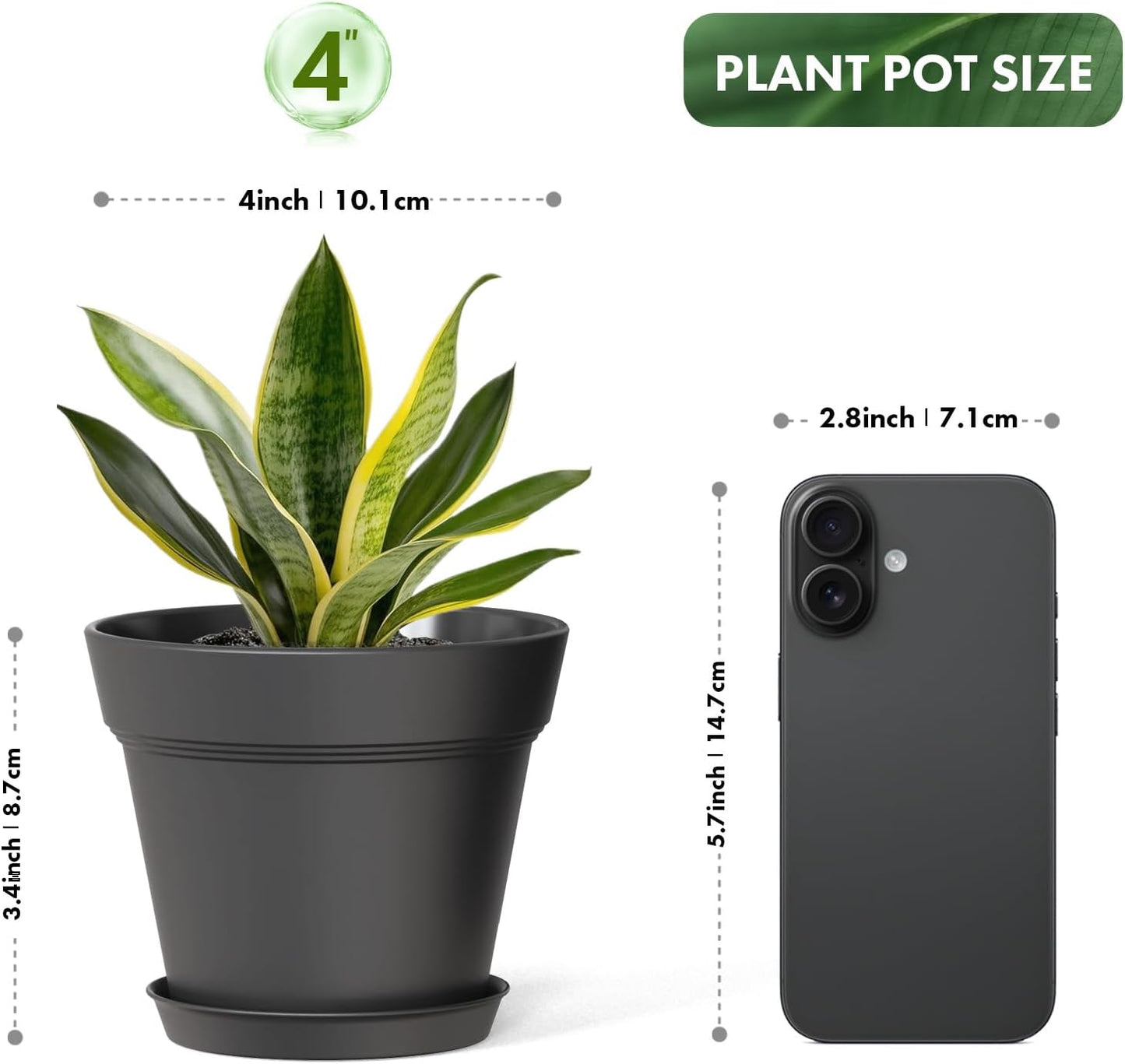 Macetas plástico 4pulg drenaje bandejas pack 8 para plantas