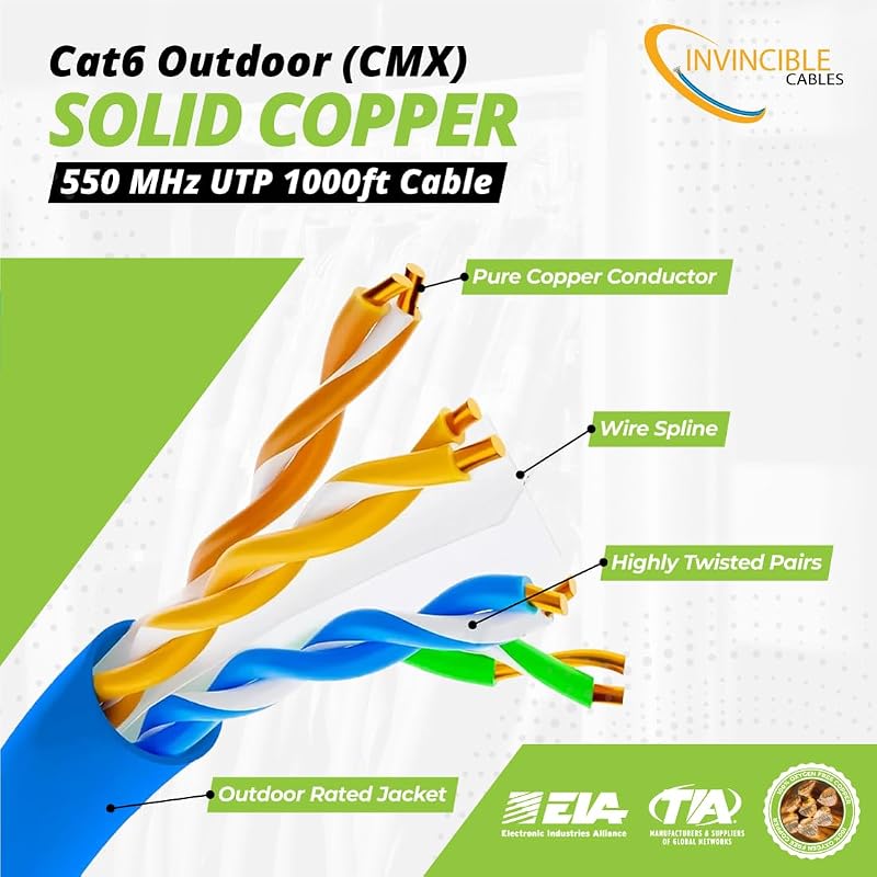 Cable Cat6 exterior 1000ft 4 pares 23AWG PoE probado