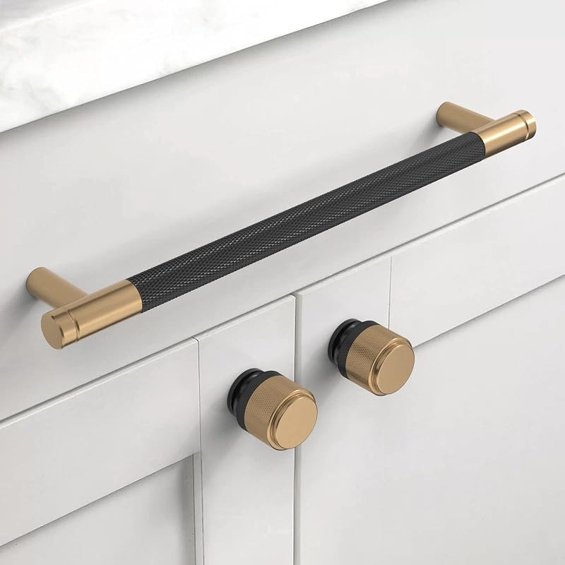 10 Tiradores Gabinete 7.5" Negro Mate y Bronce Champán