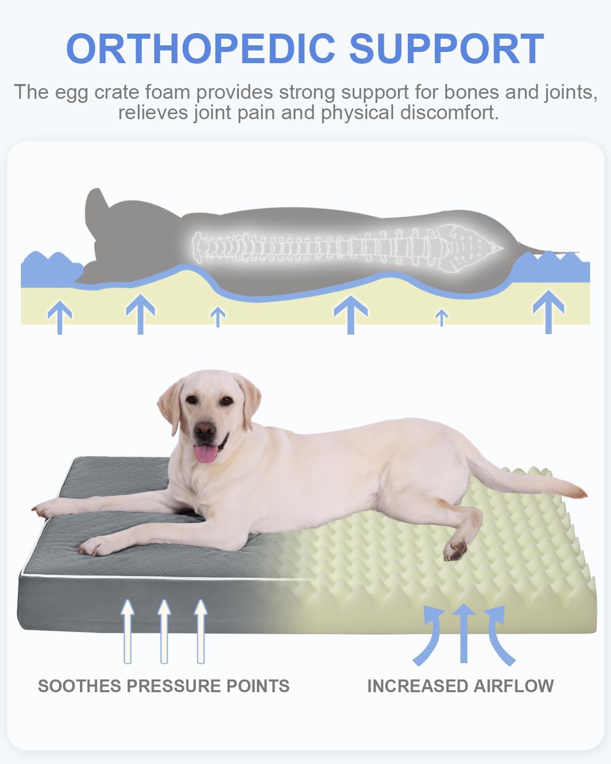Cama perro jaula espuma huevos funda lavable 35x22pulg gris