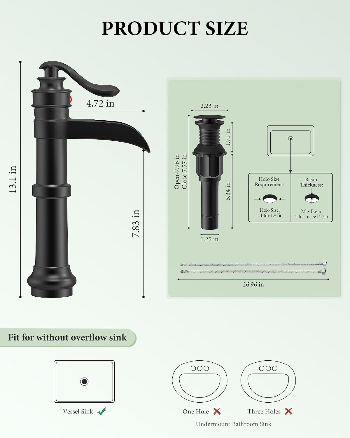 Grifo baño negro cuenco antiguo orificio con tapón