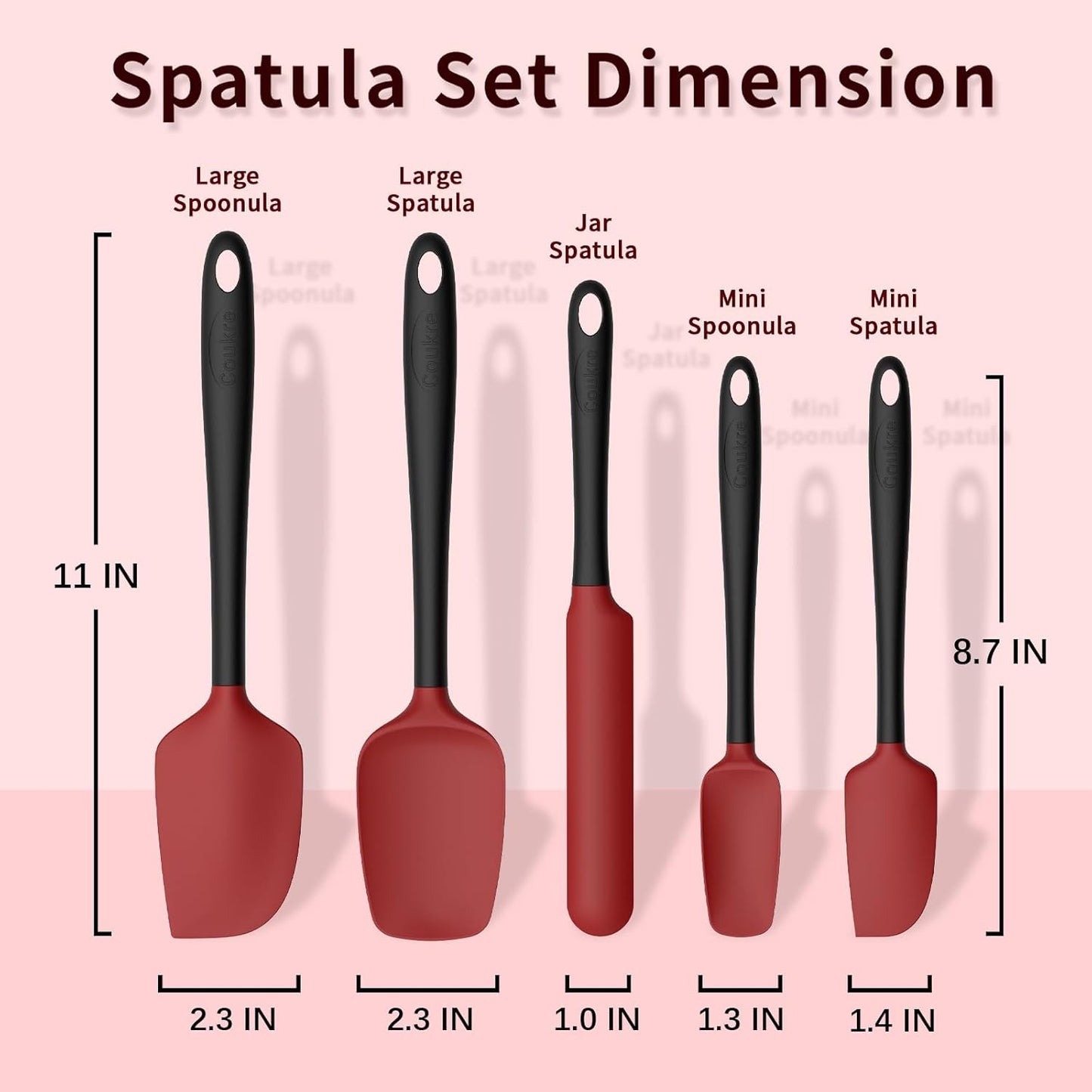 Set 5 Espátulas Silicón Alimenticio Resistentes Hornear Rojo Negro