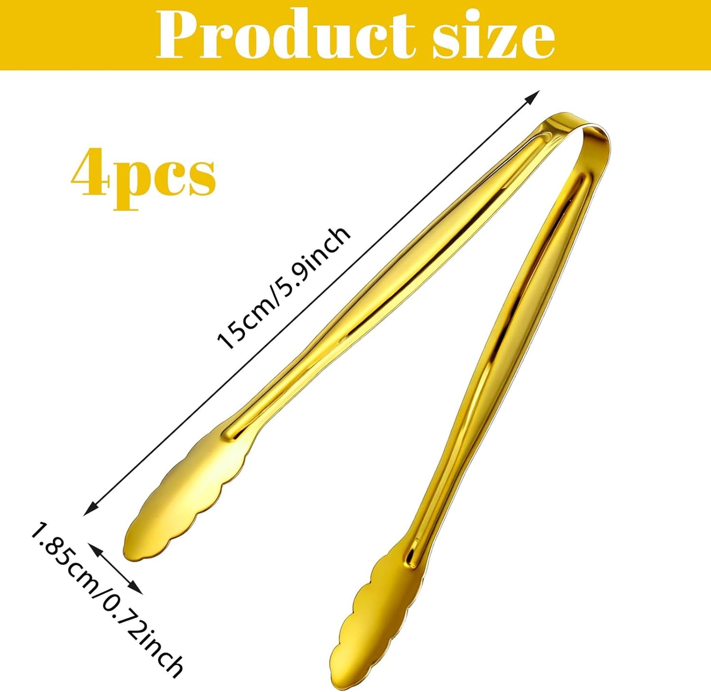 4 Pinzas Doradas Inox 6pulg para Bufé Postres Hielo