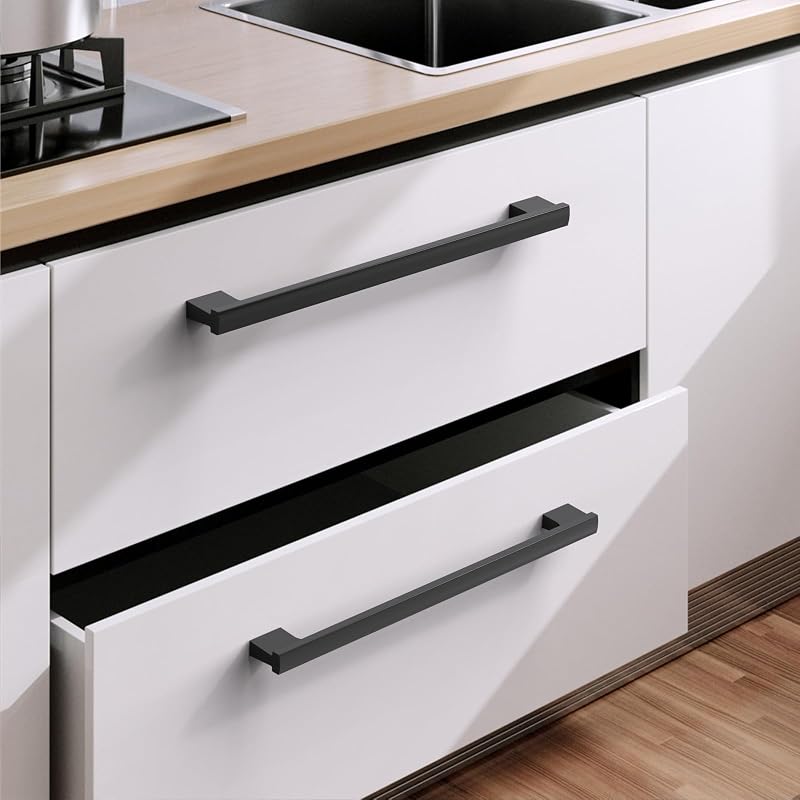 10 Tiradores Gabinete Negro Mate 9" para Cocina